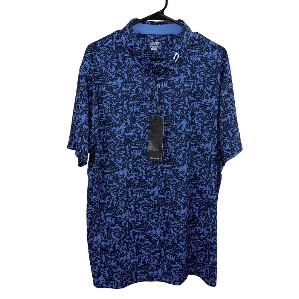 Druids Bouncer Polo Mens 2XL Blue Abstract Print Short Sleeve Golf Shirt New